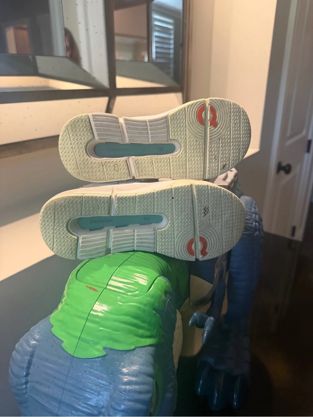 Kids White Sneakers with Teal and Orange Accents - Velcro Closure - Picture 4 of 4